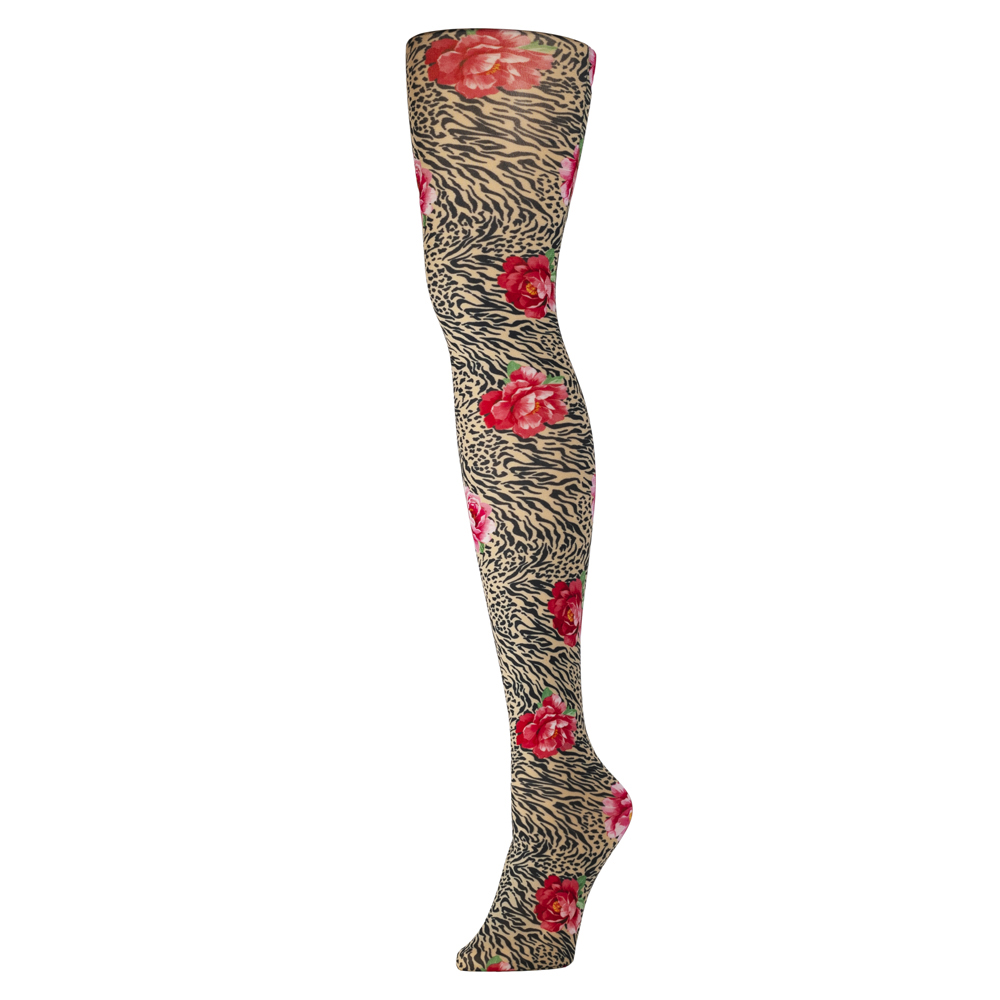 Picture of Celeste Stein Celeste-Stein-601-2240 Womens Tights with Tiger Rose Pattern, Brown - Regular