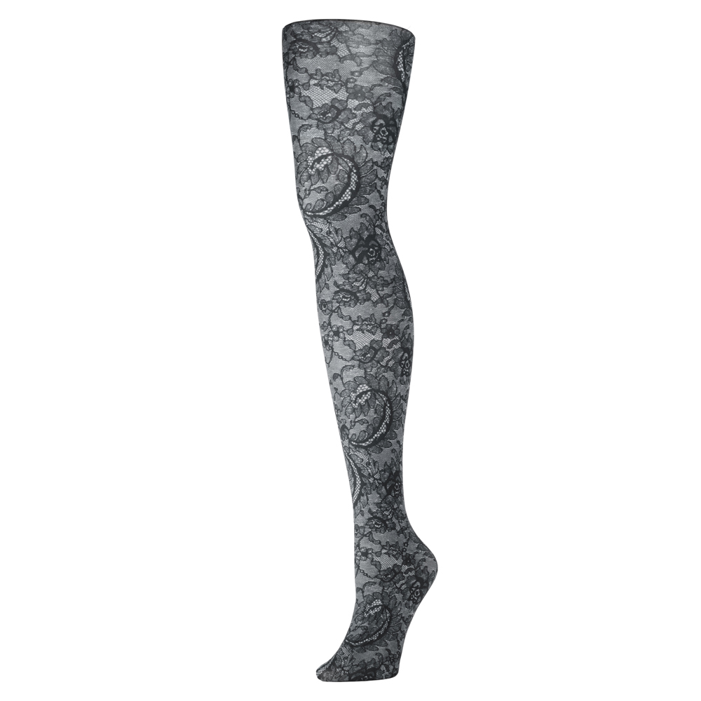 Picture of Celeste Stein Celeste-Stein-601Q-1054 Womens Tights with Midnight Lace Pattern&#44; Black - Queen