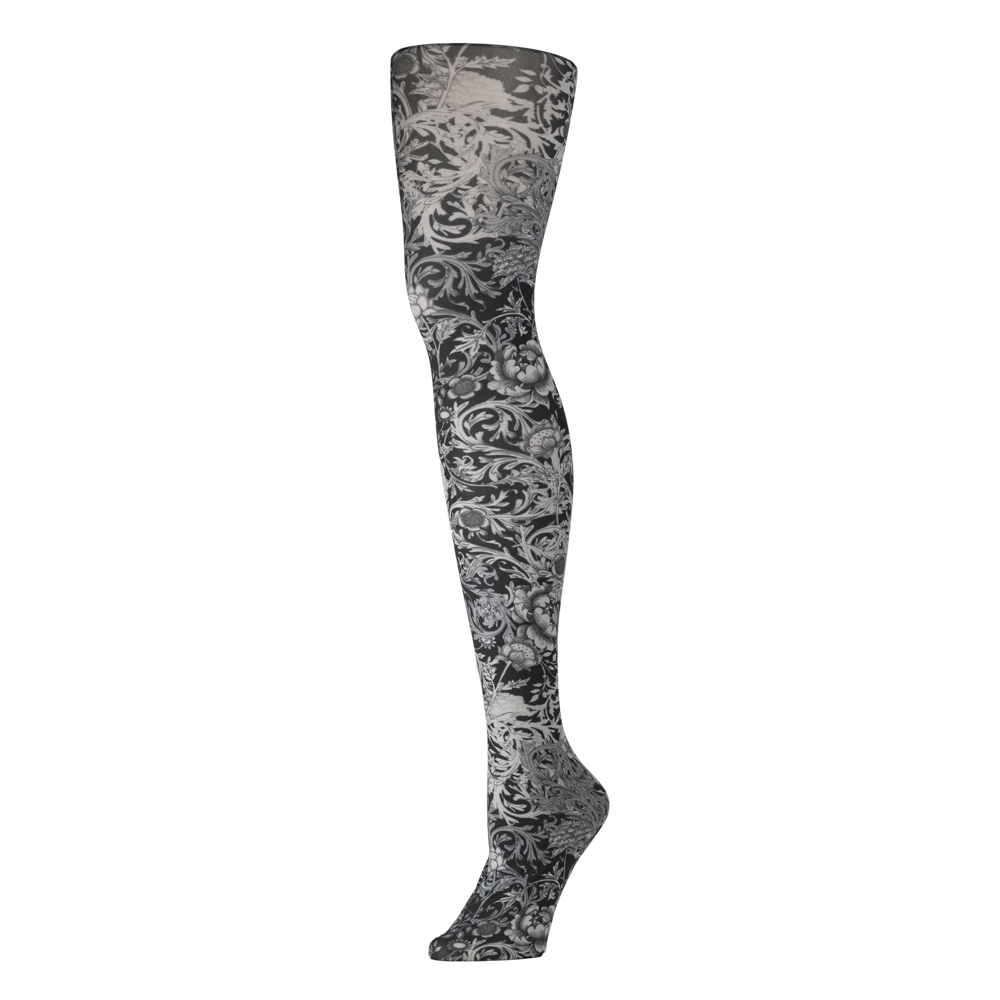 Picture of Celeste Stein Celeste-Stein-601Q-2033 Womens Tights with White Vines & Roses Pattern&#44; Black & White - Queen