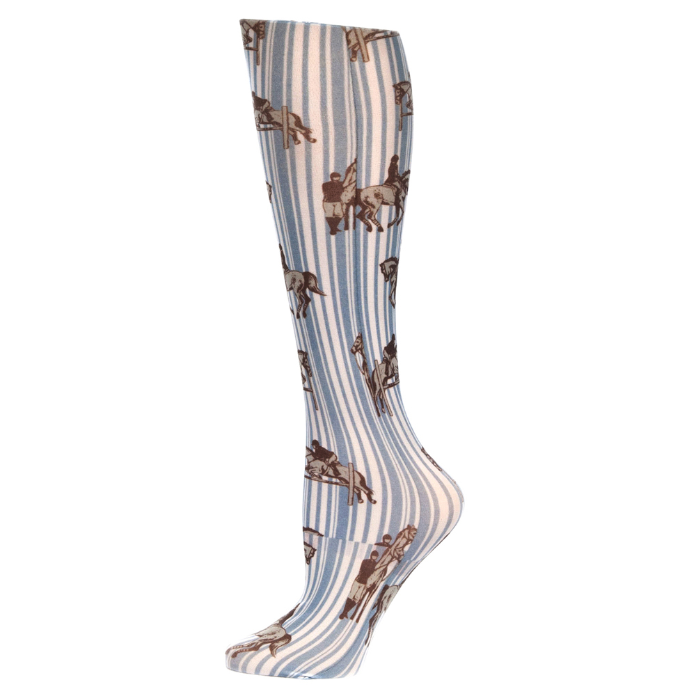 Celeste-Stein-A187-1996 10 in. Womens Ankle Sock with Jumping Horses Pattern, Blue -  Celeste Stein
