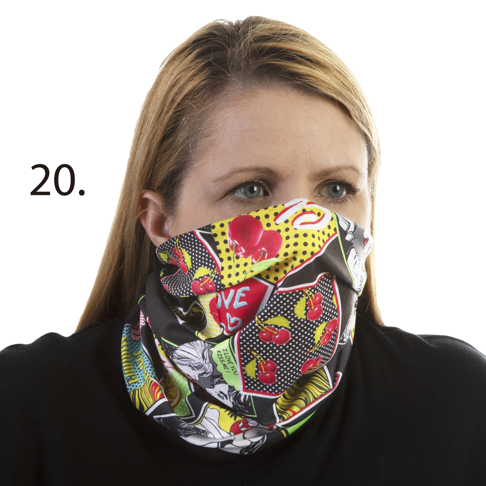 Picture of Celeste Stein Celeste-Stein-B-1826 Face Mask & Buff for Covering with Black Comic Love Pattern for Unisex