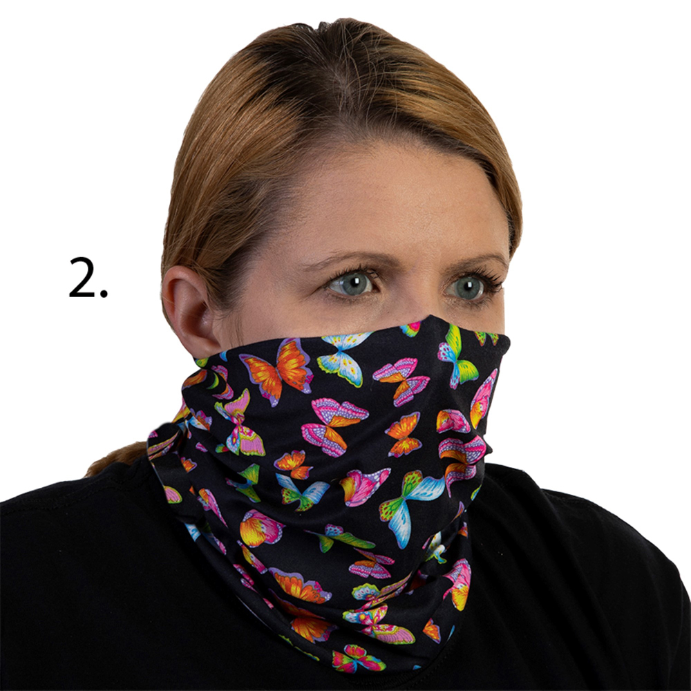 Picture of Celeste Stein Celeste-Stein-B-450 Face Mask & Buff for Covering with Black Butterflies Pattern for Unisex