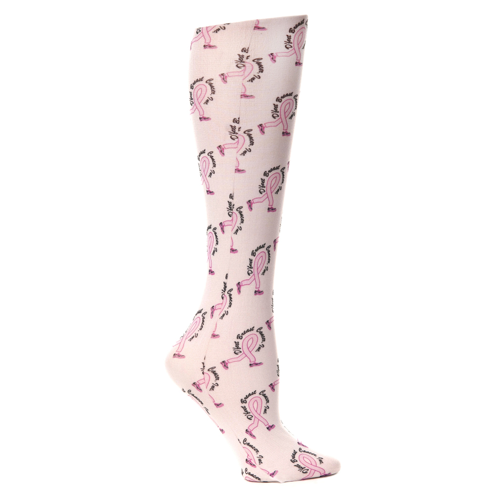 Picture of Celeste Stein Celeste-Stein-CH187-1247 15 in. Kids Knee Sock with Dfeet Breast Cancer Pattern&#44; White