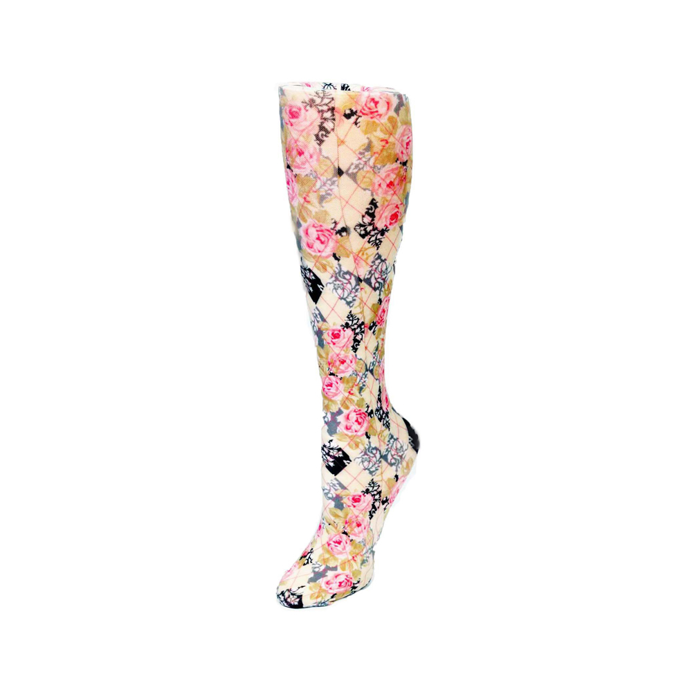 Picture of Celeste Stein Celeste-Stein-CH187-2082 15 in. Kids Knee Sock with Harlequin Roses Pattern&#44; Pink