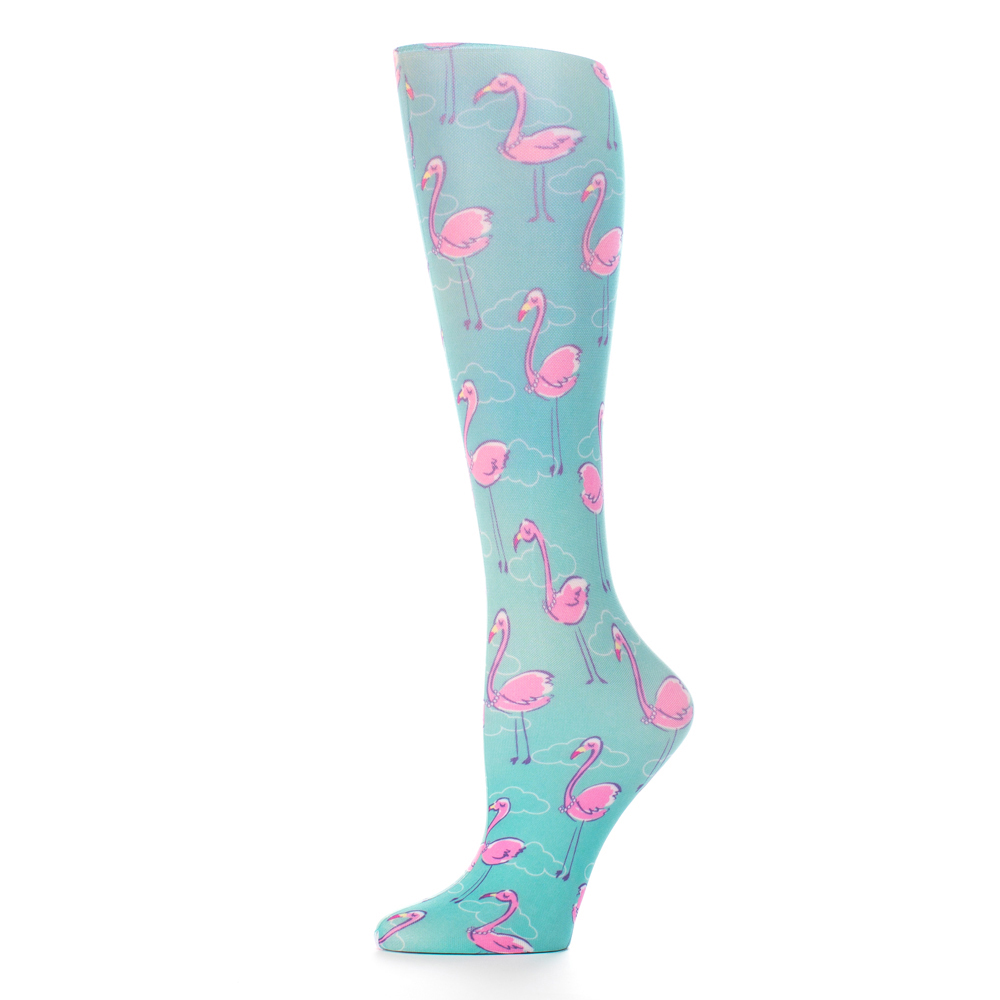 Celeste-Stein-CH187-2151 15 in. Kids Knee Sock with Flamingos N Pearls Pattern, Blue