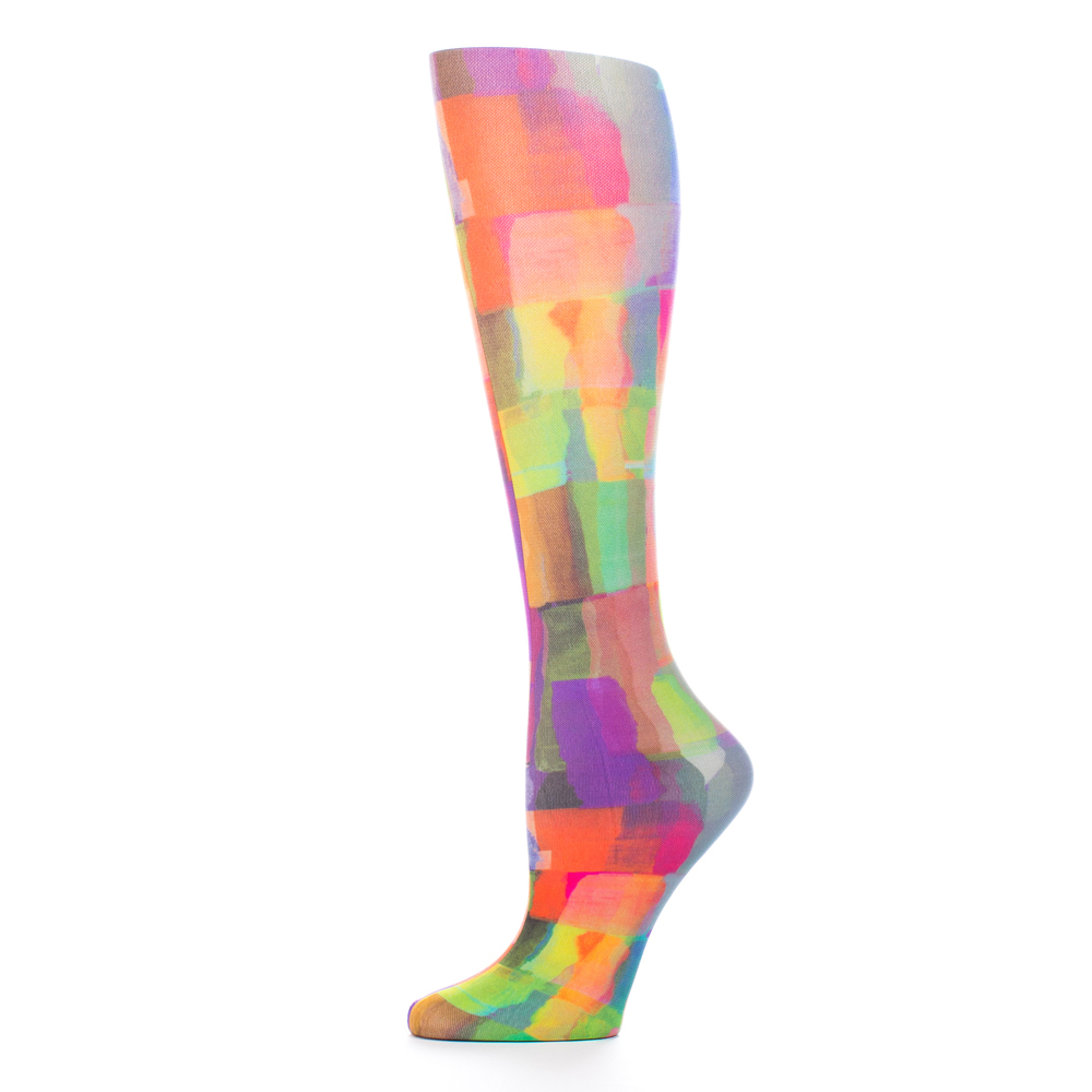 Celeste-Stein-CH187-2153 15 in. Kids Knee Sock with Watercolor Tiles Pattern, Multi Color