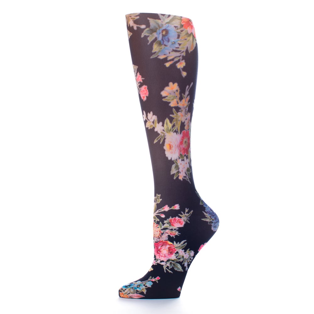 15 in. Kids Knee Sock with Renees Garden Pattern, Black