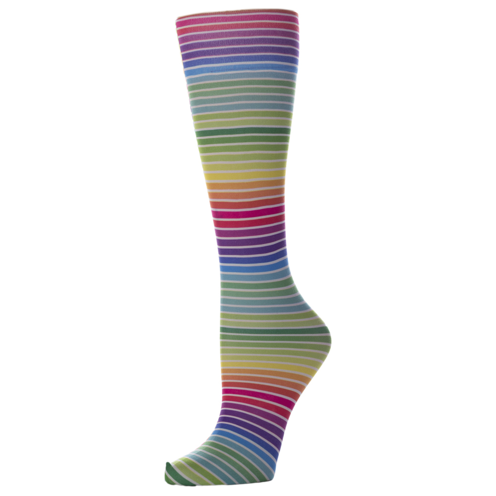 15 in. Kids Knee Sock with Mixed Stripes Pattern, Rainbow