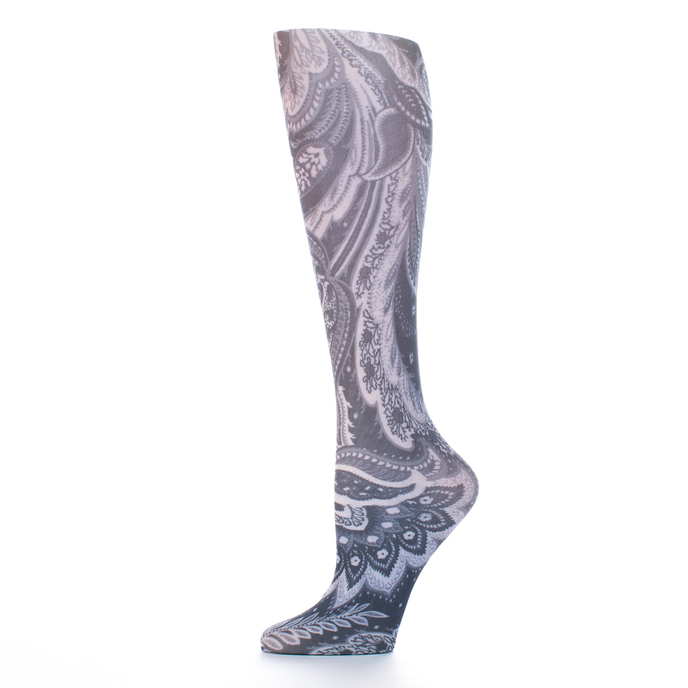 15 in. Kids Knee Sock with Calypso Pattern, Black