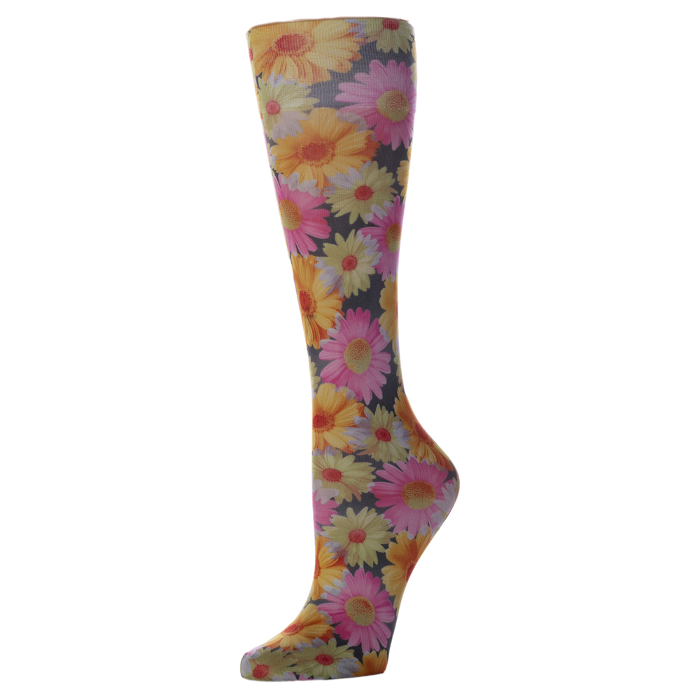 15 in. Kids Knee Sock with Daisies Pattern, Yellow