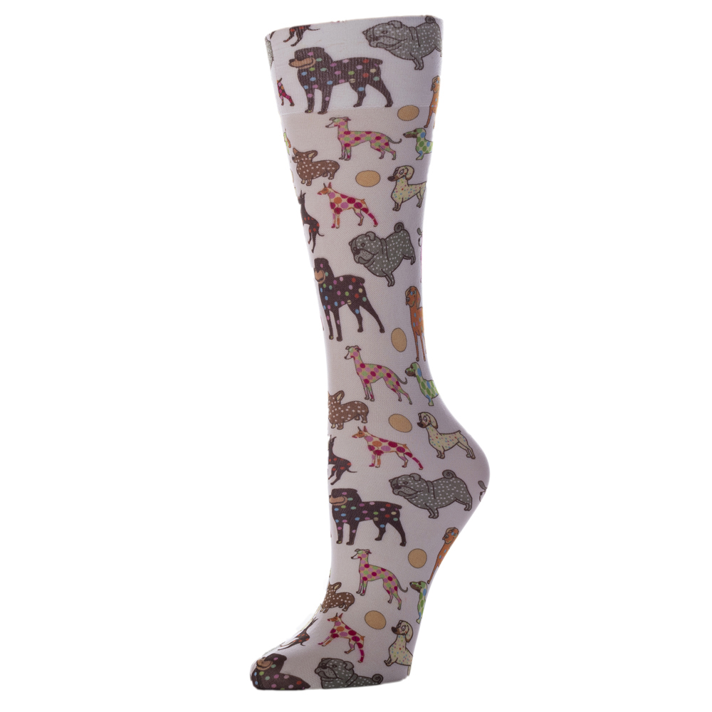 15 in. Kids Knee Sock with Dog Show Pattern, Beige