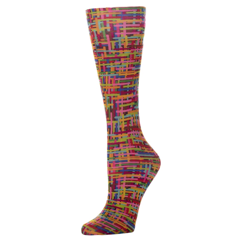 15 in. Kids Knee Sock with Color Grid Pattern, Rainbow