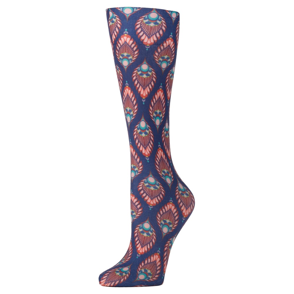 15 in. Kids Knee Sock with Fall Peacock Pattern, Blue