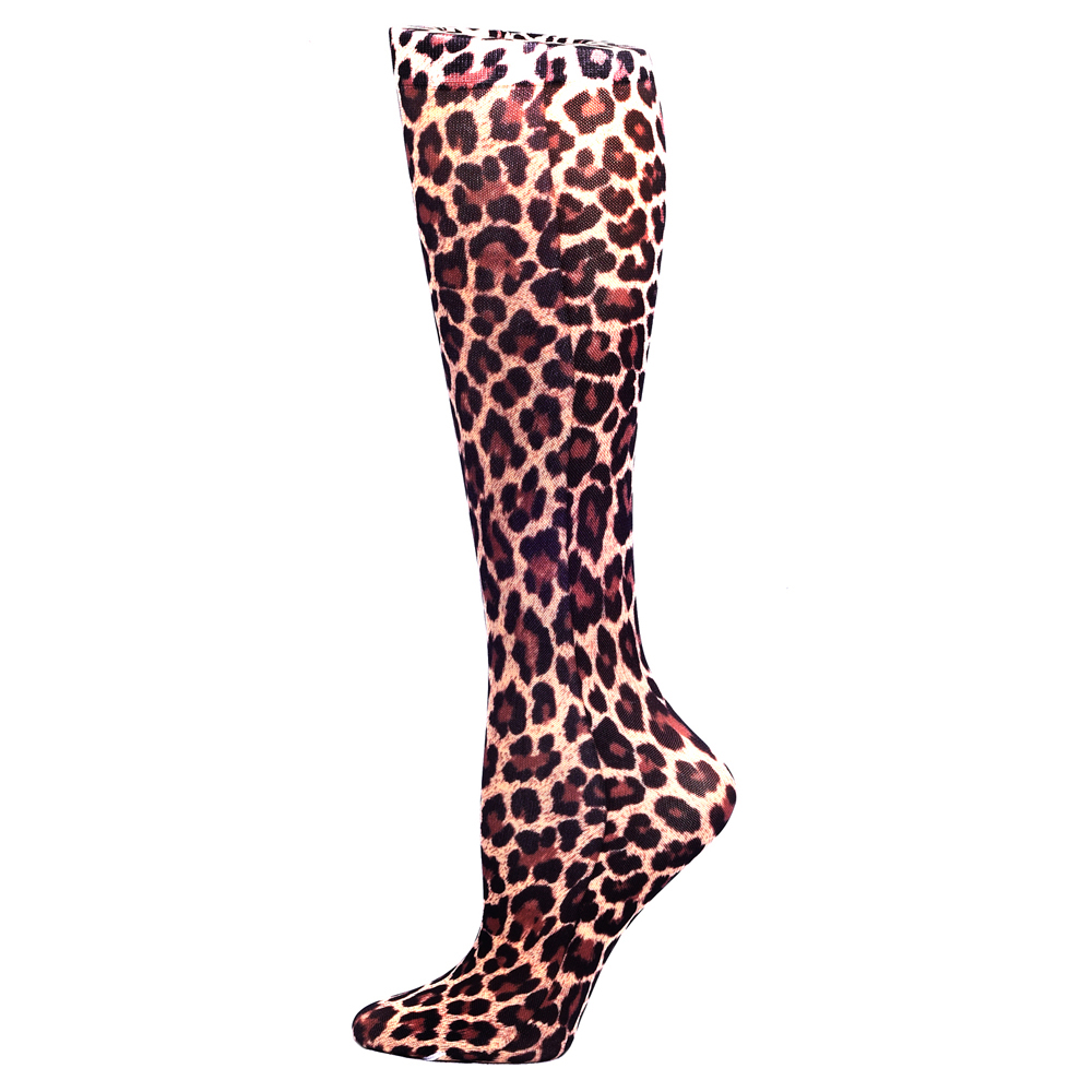 15 in. Kids Knee Sock with Hairy Leopard Pattern, Brown