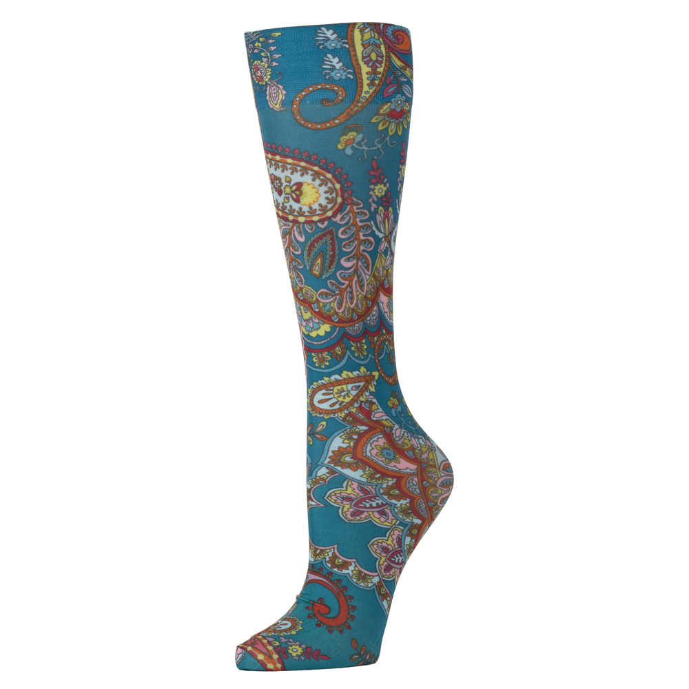 15-20 mmHg Womens Compression Sock with Regular-Paisley Dance Pattern, Teal - Regular