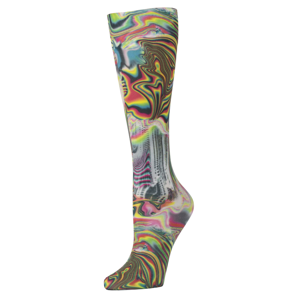 15-20 mmHg Womens Compression Sock with Oilescent Pattern, Black - Regular
