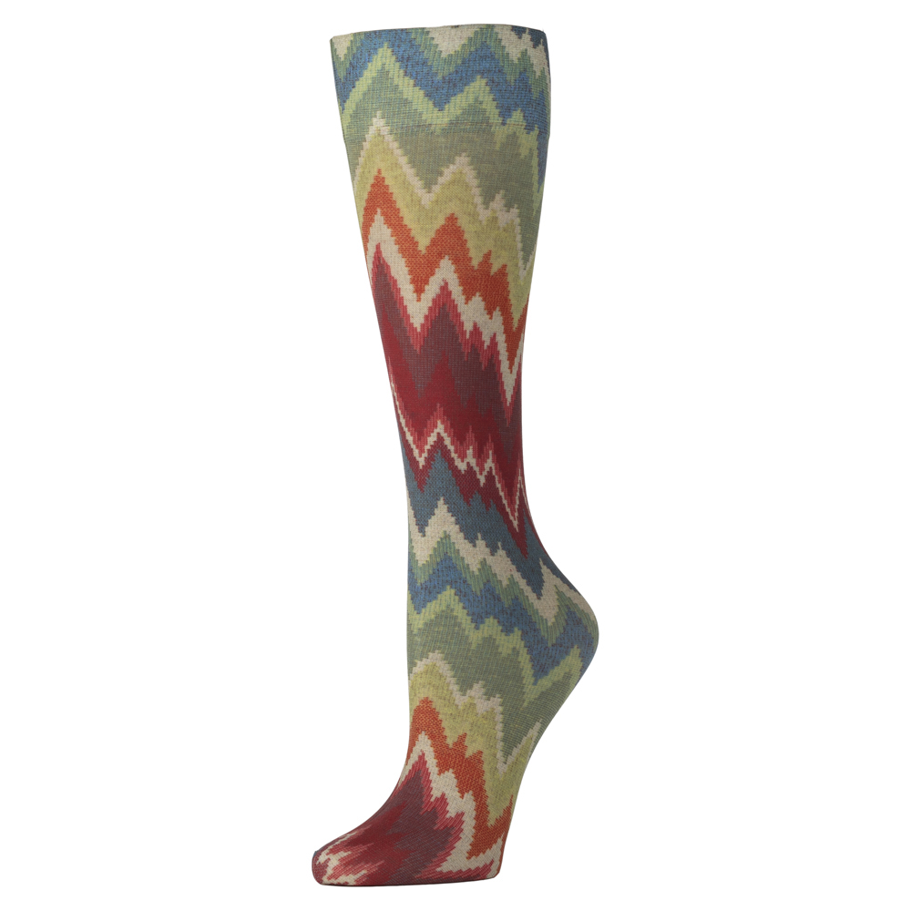 8-15 mmHg Womens Compression Sock with Fall Chevron Pattern, Multi Color - Regular