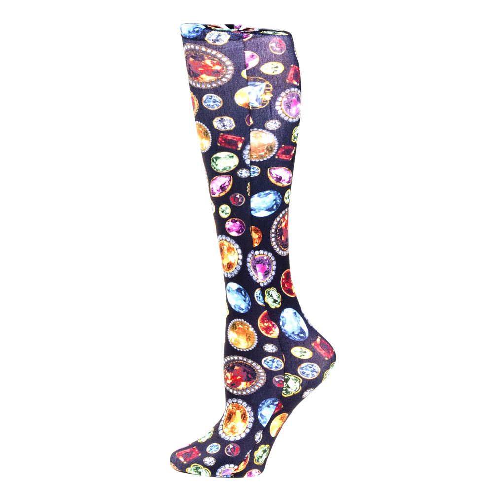 20-30 mmHg Womens Compression Sock with Bedazzled Black Pattern, Black - Regular