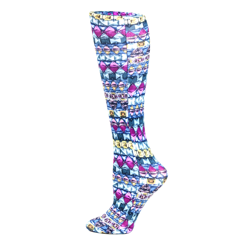 20-30 mmHg Womens Compression Sock with Emerald Dazzle Pattern, Multi Color - Regular
