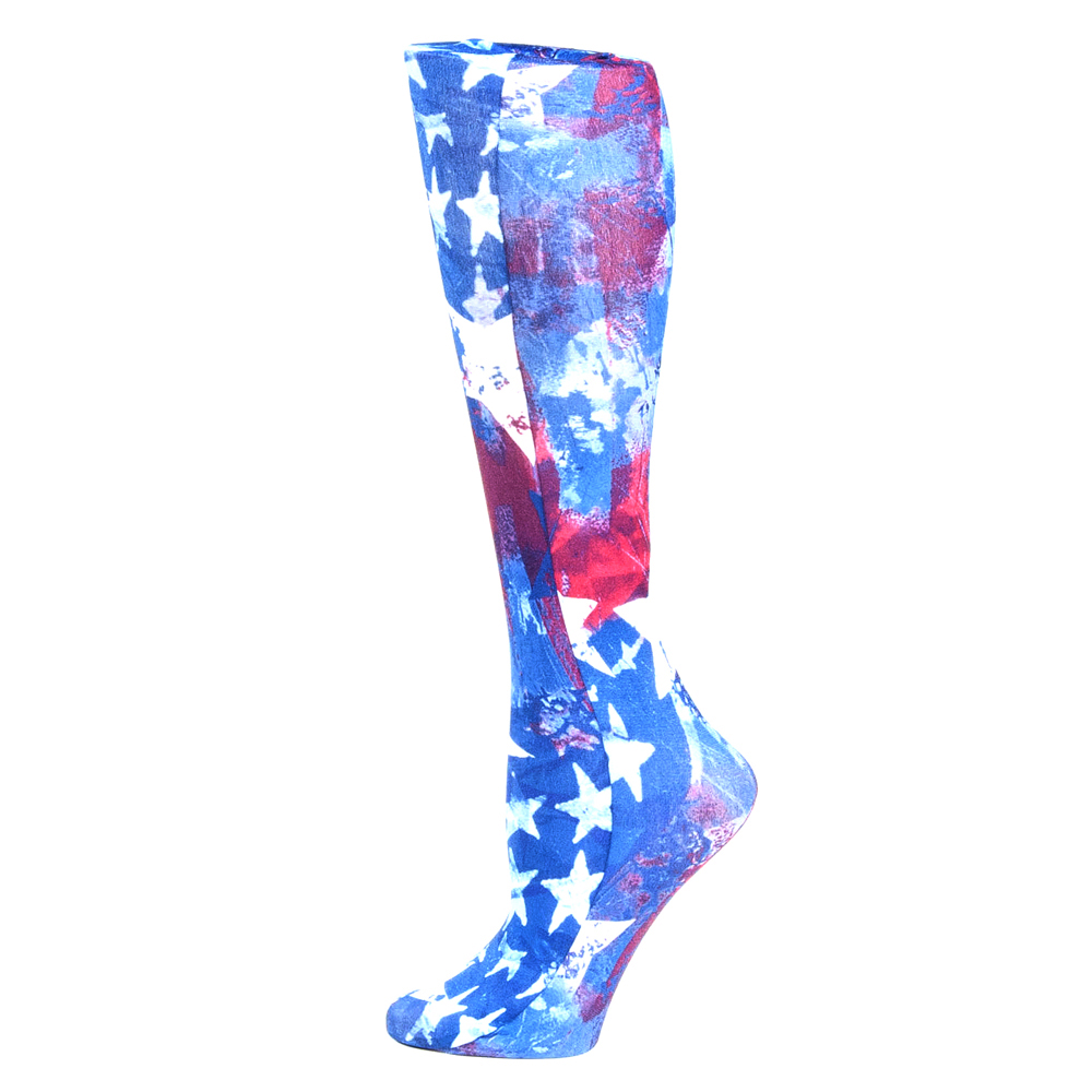 20-30 mmHg Womens Compression Sock with Star Gazer Pattern, Navy - Regular