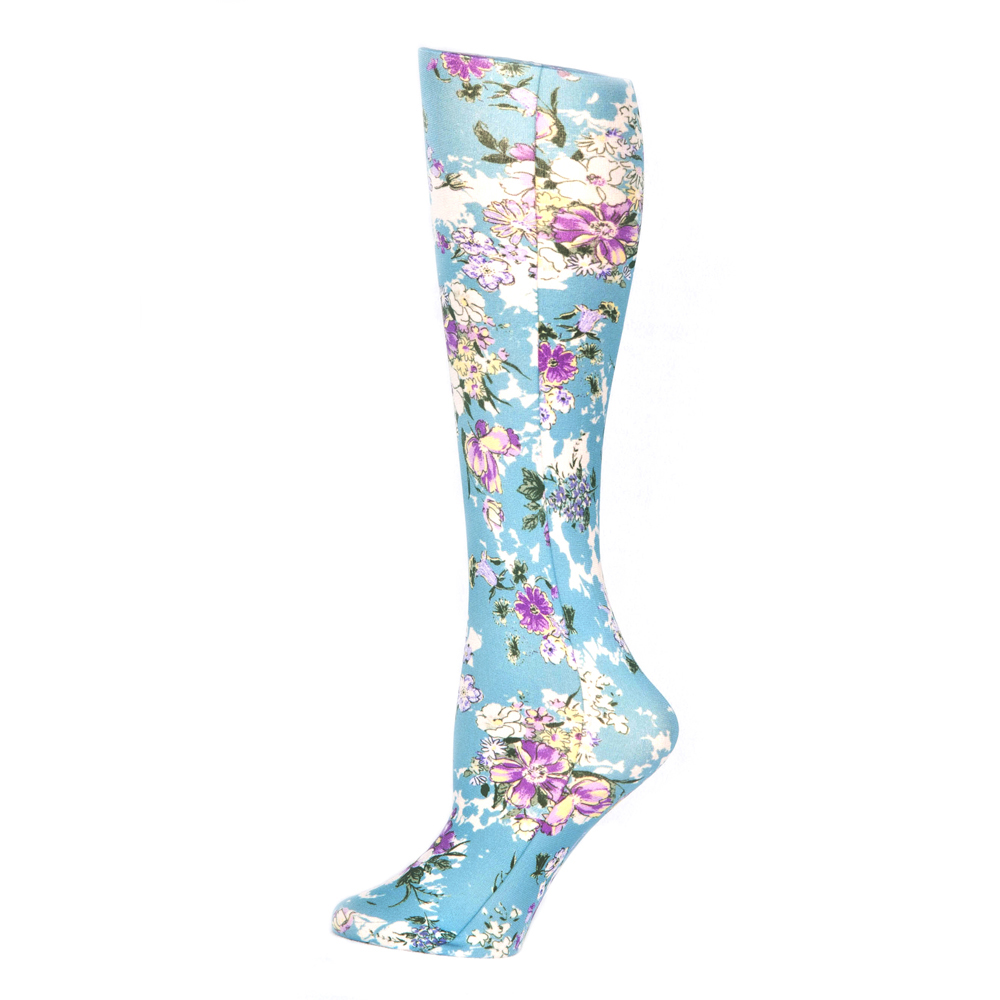 20-30 mmHg Womens Compression Sock with Klara Pattern, Turquoise - Regular