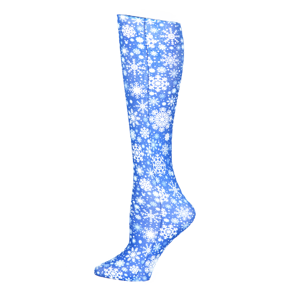 20-30 mmHg Womens Compression Sock with Snowflakes Pattern, Blue - Regular
