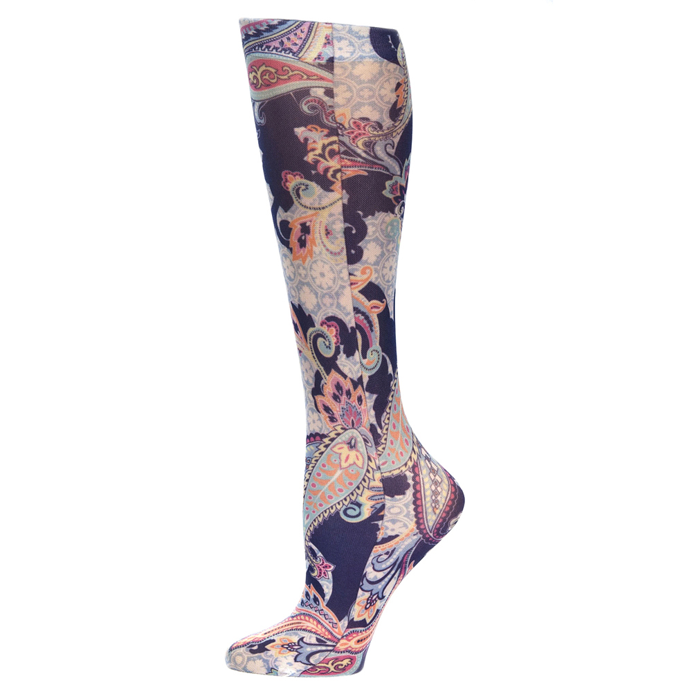 20-30 mmHg Womens Compression Sock with Mosaic Paisley Pattern, Purple - Regular