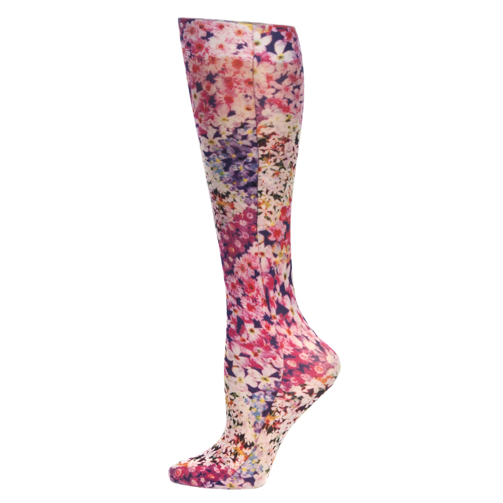 20-30 mmHg Womens Compression Sock with Wall of Flowers Pattern, Multi Color - Regular