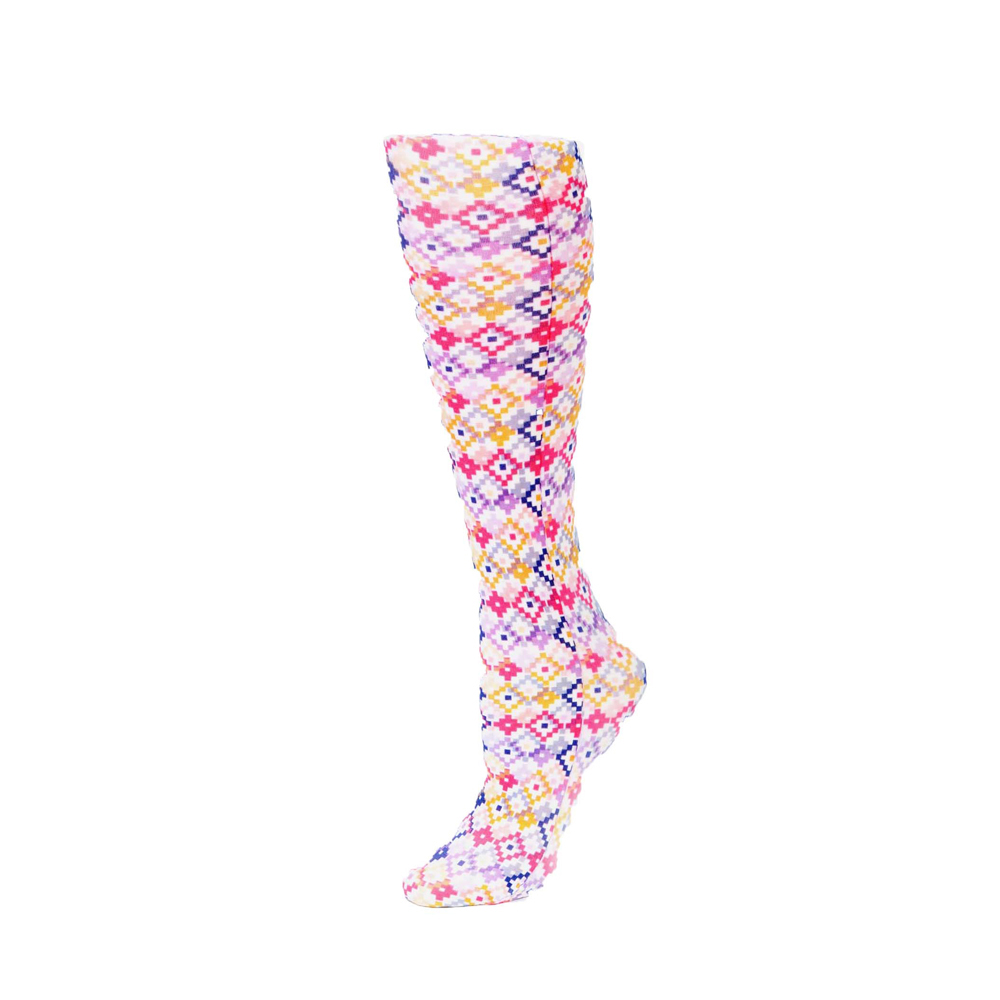 20-30 mmHg Womens Compression Sock with Honeycomb Multi Pattern, Multi Color - Regular