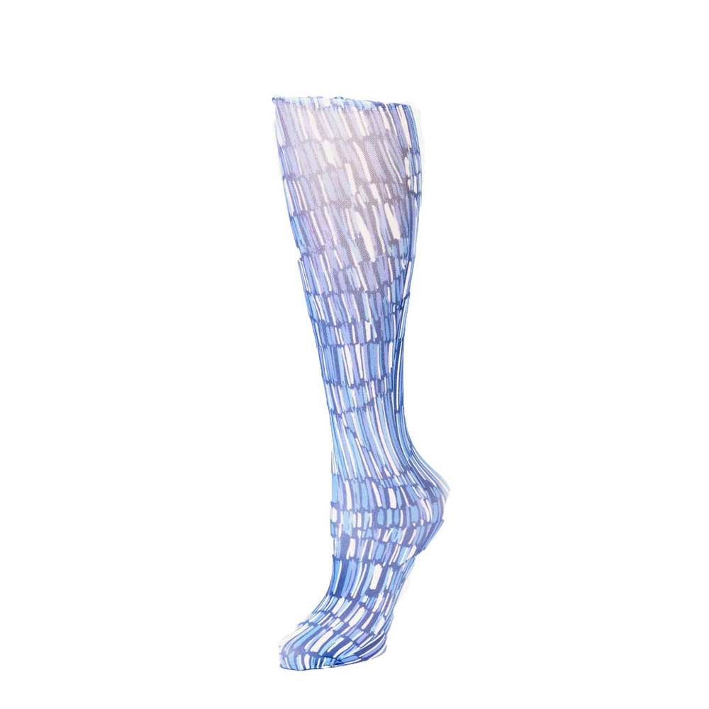20-30 mmHg Womens Compression Sock with Pylon Pattern, Blue - Regular