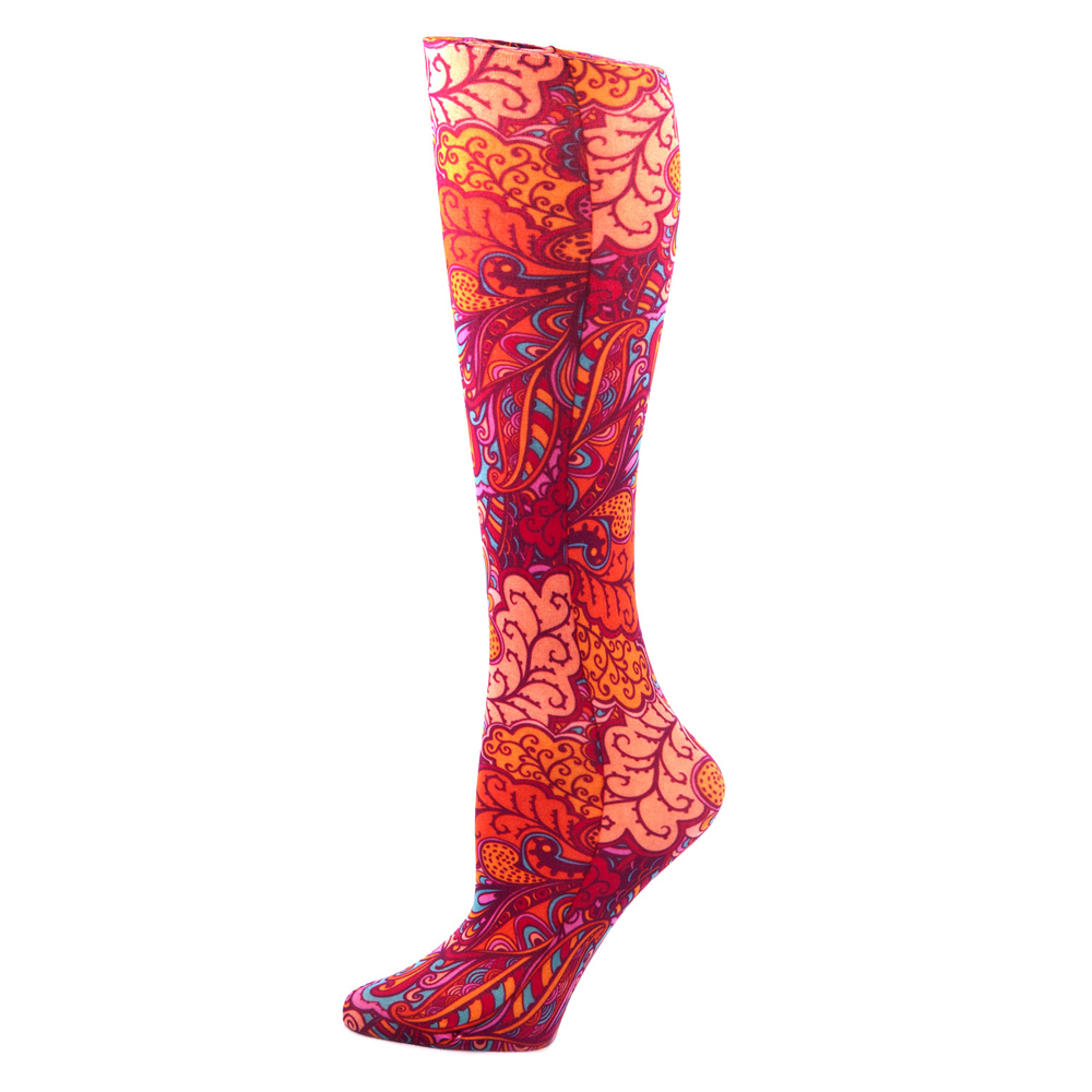 20-30 mmHg Womens Compression Sock with Bright Vintage Floral Pattern, Multi Color - Regular