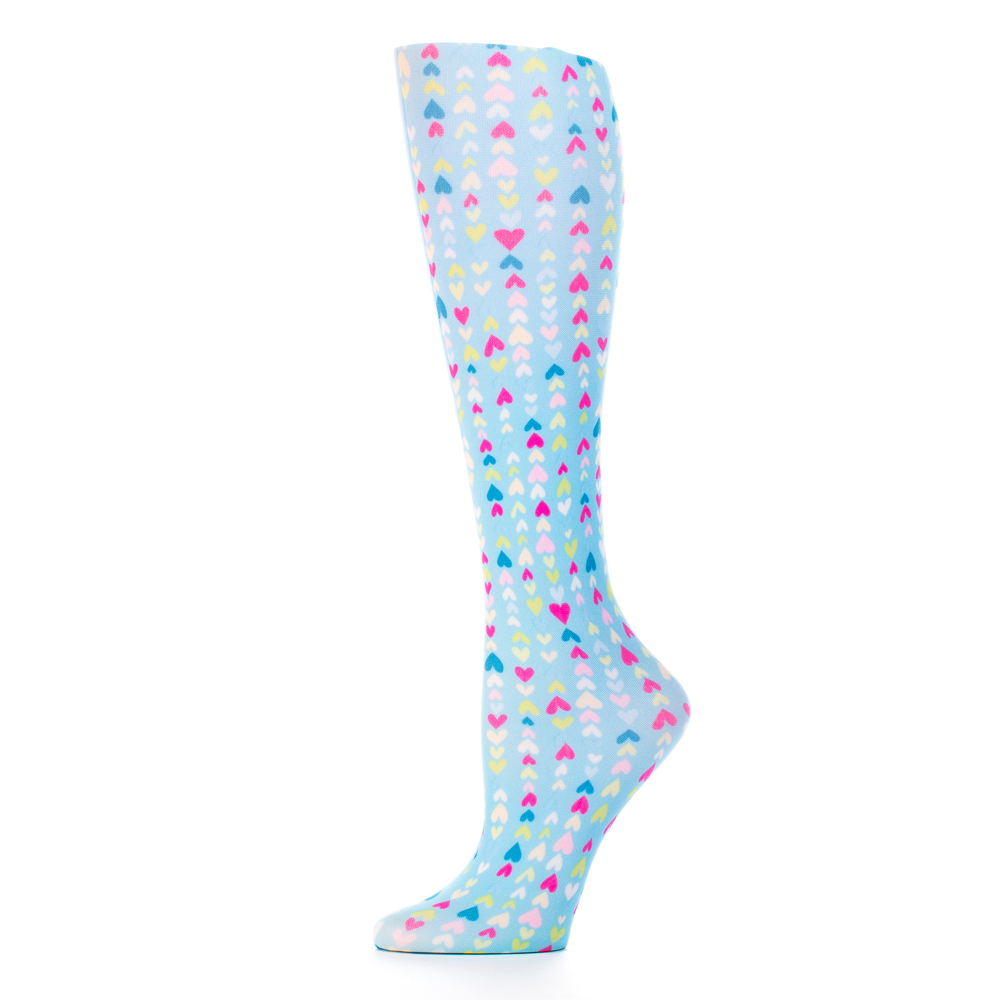 20-30 mmHg Womens Compression Sock with Heartstrings Pattern, Blue - Regular