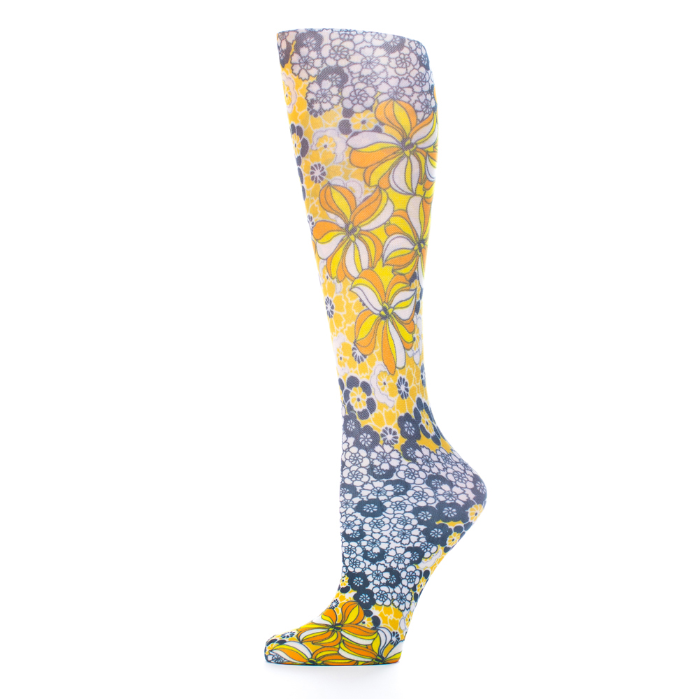 20-30 mmHg Womens Compression Sock with Ginas Flowers Pattern, Orange - Regular