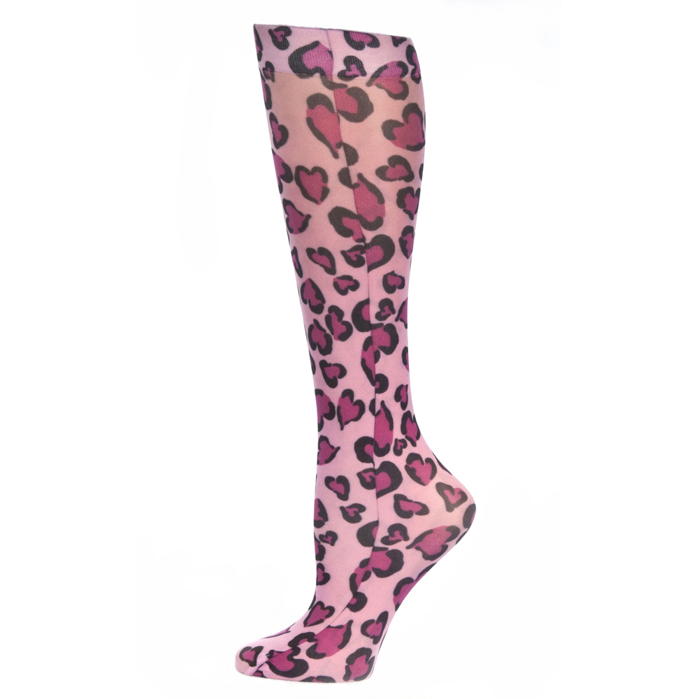 Celeste-Stein-CMPSQ-2008 8-15 mmHg Compression Sock with Cheetah Heart Pattern, Pink - Queen