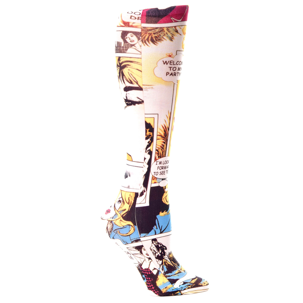 1520 mmHg Compression Sock with Comic Pattern White  Queen