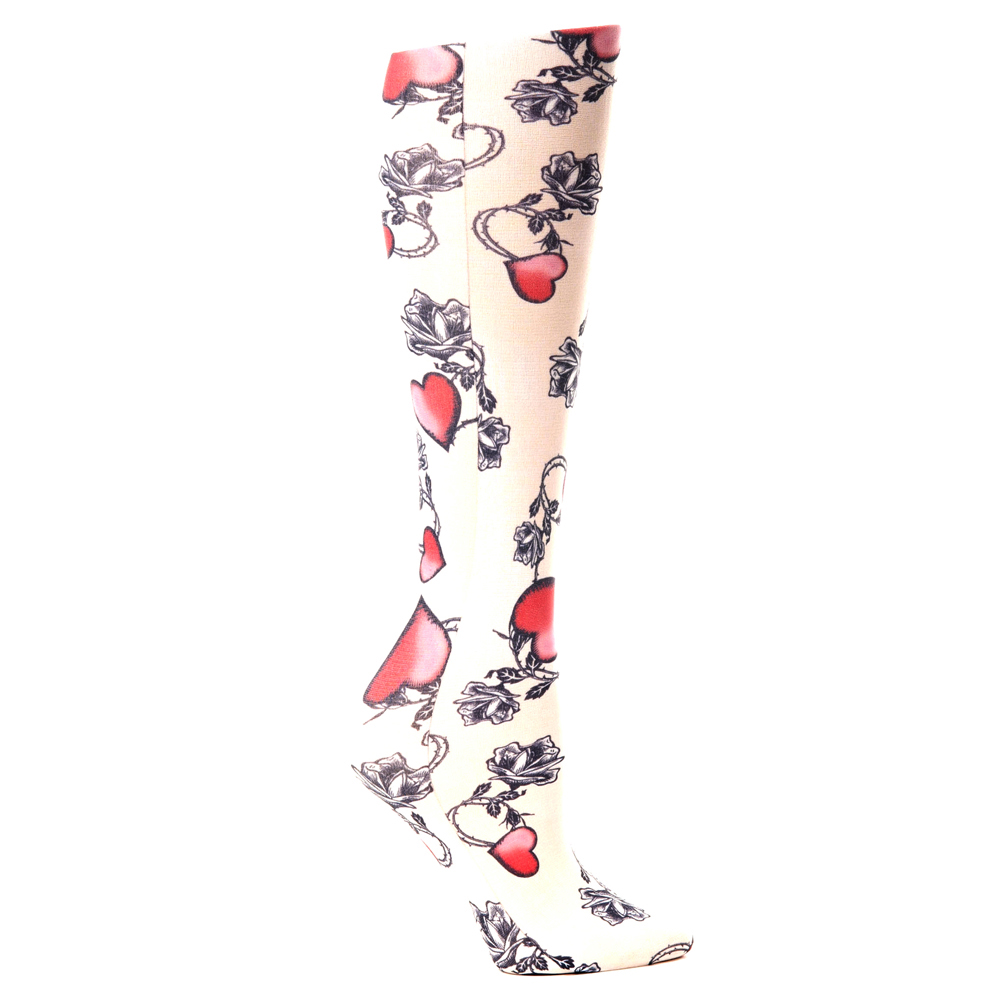 15-20 mmHg Compression Sock with Biker Heart Pattern, Red - Queen