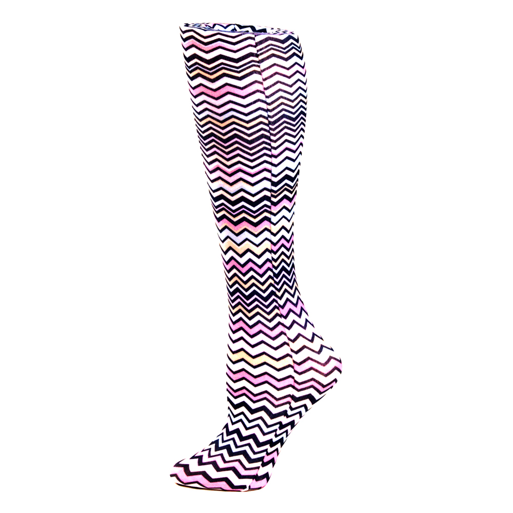 15-20 mmHg Compression Sock with Pastel ZigZag Pattern, Multi Color - Queen