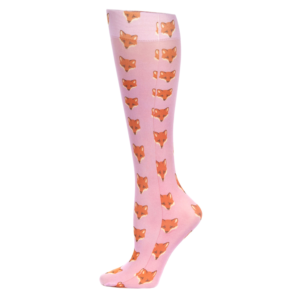 15-20 mmHg Compression Sock with Foxes Pattern, Pink - Queen
