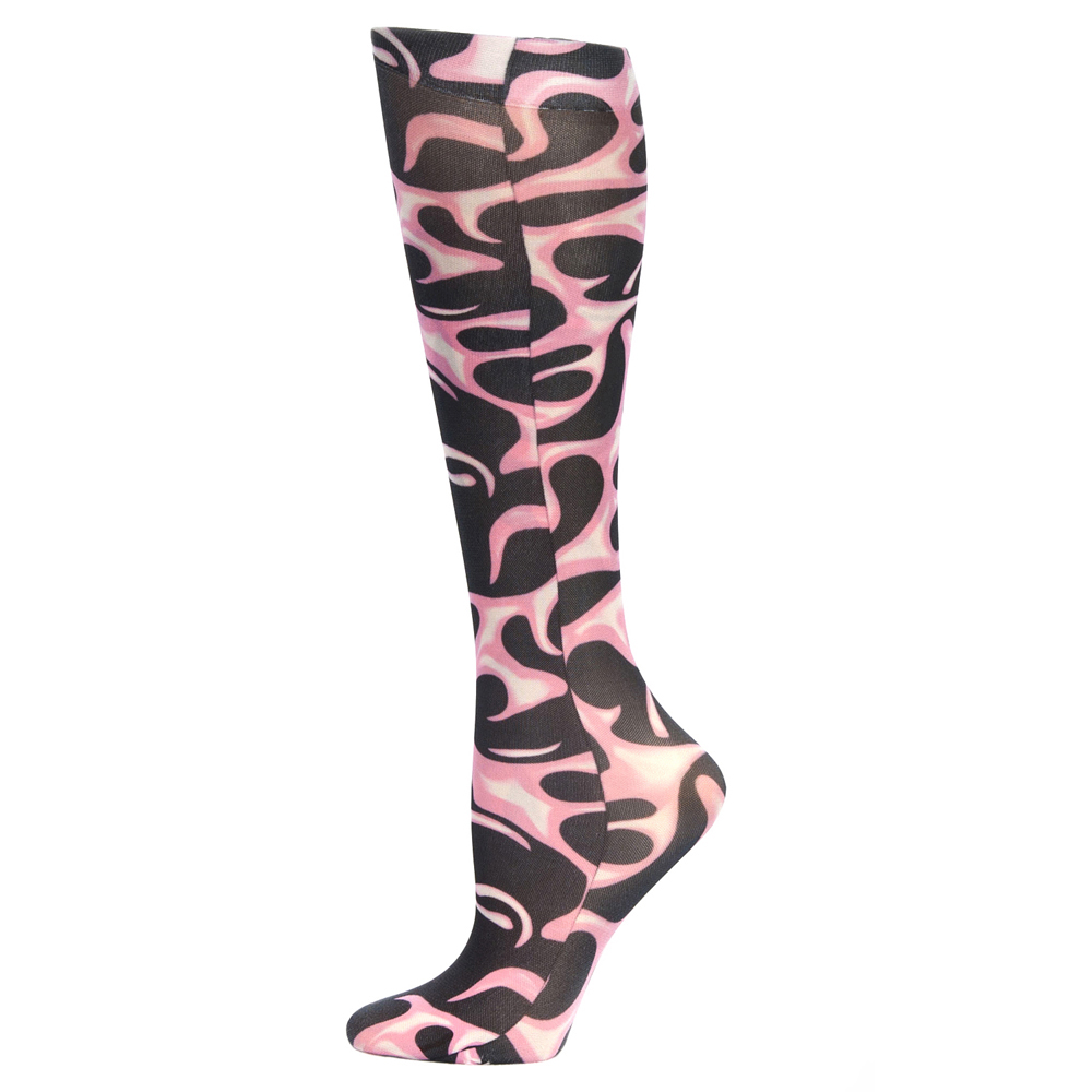 15-20 mmHg Compression Sock with Neon Pink Flames Pattern, Pink - Queen