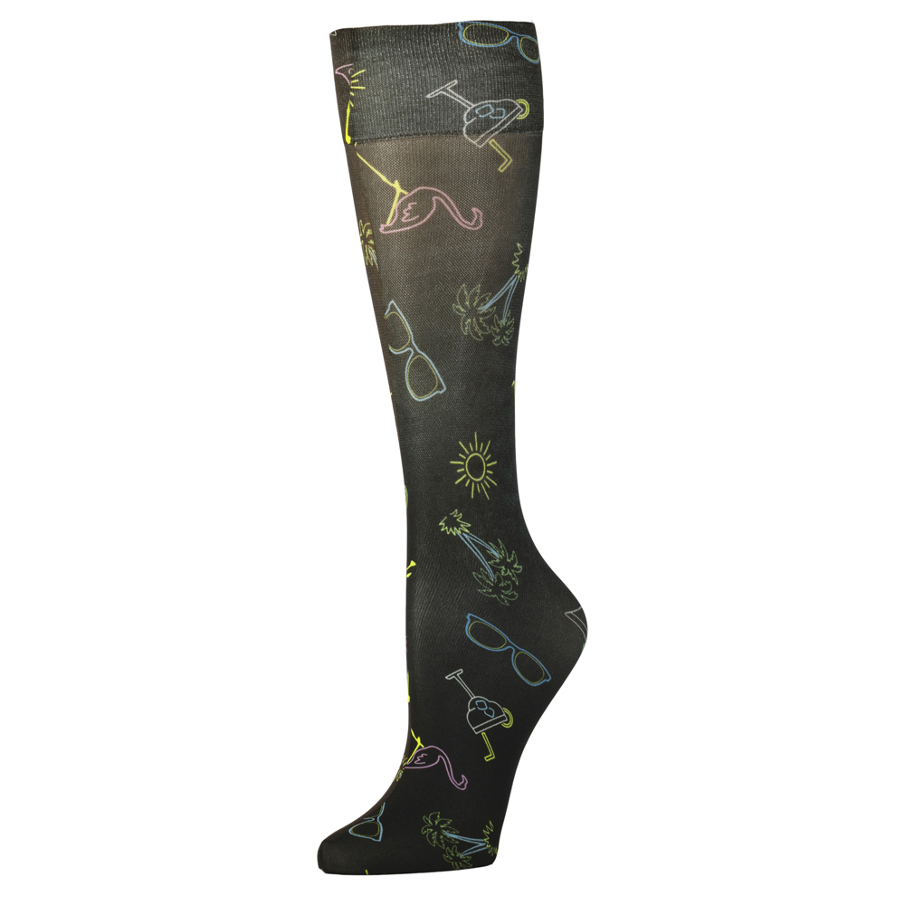 8-15 mmHg Womens Compression Sock with Summer Fun Pattern, Black - Queen