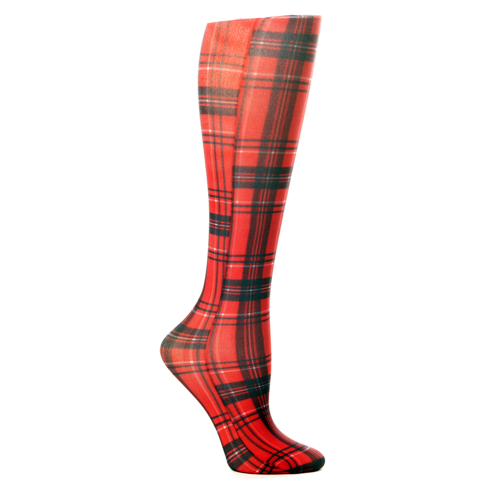 20-30 mmHg Womens Compression Sock with Rouge Plaid Pattern, Red - Queen