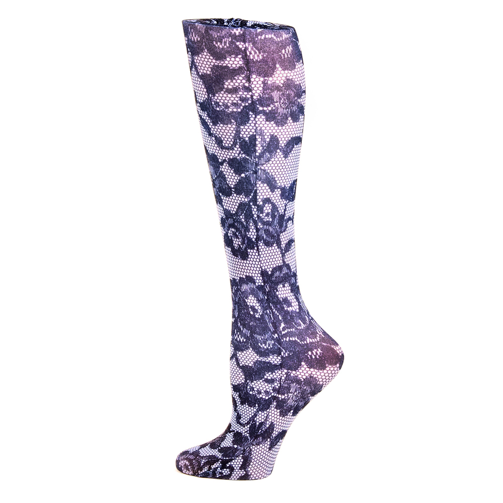 20-30 mmHg Womens Compression Sock with Power Lace Pattern, Black - Queen