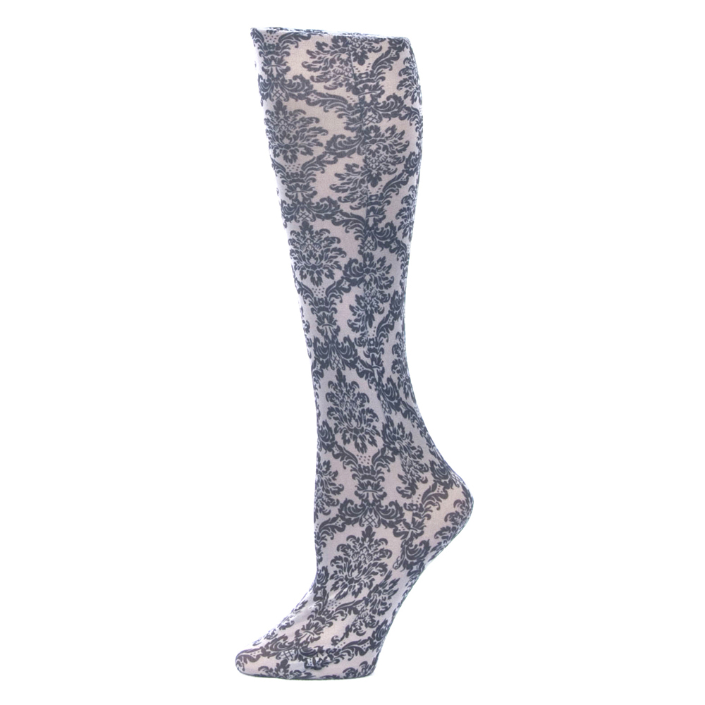 Compression Sock with Victorian Damask Pattern, Grey - Queen