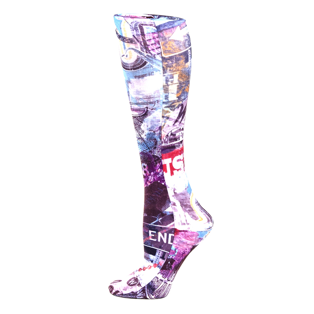20-30 mmHg Womens Compression Sock with Route 66 Pattern, Multi Color - Queen