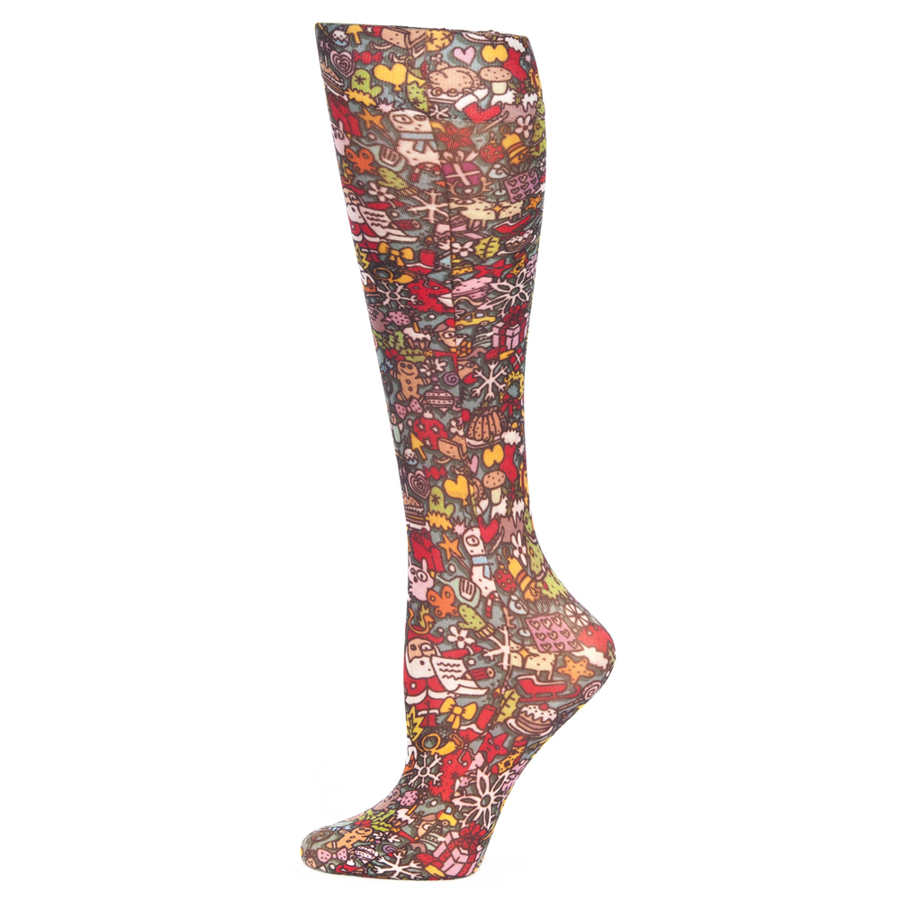 20-30 mmHg Compression Sock with Christmas Celebration Pattern, Multi Color - Queen