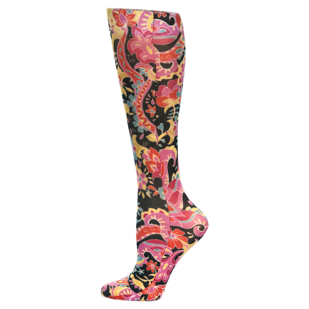 20-30 mmHg Womens Compression Sock with Vintage Paisley Pattern, Multi Color - Queen