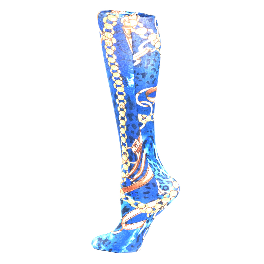 20-30 mmHg Womens Compression Sock with Wild Link Pattern, Blue - Queen