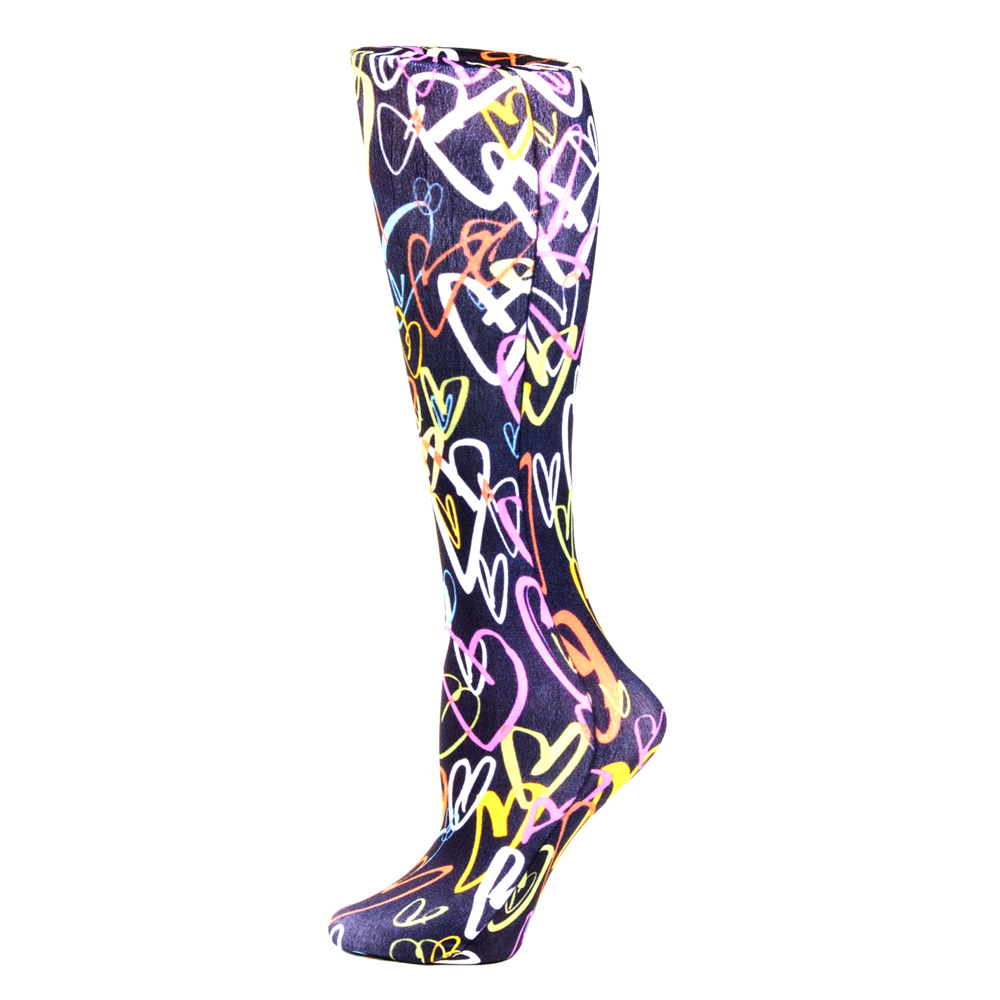 20-30 mmHg Womens Compression Sock with Luvy Pattern, Black - Queen
