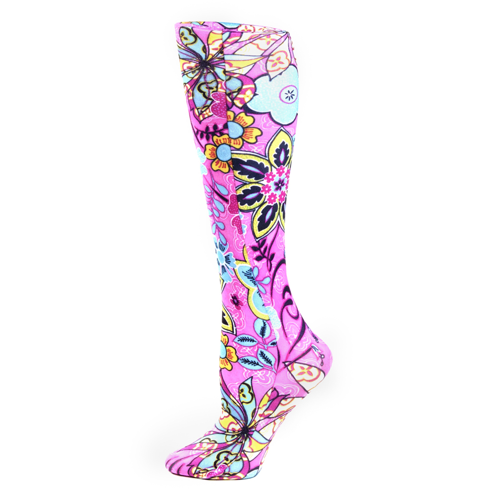 20-30 mmHg Womens Compression Sock with Delany Pattern, Pink - Queen