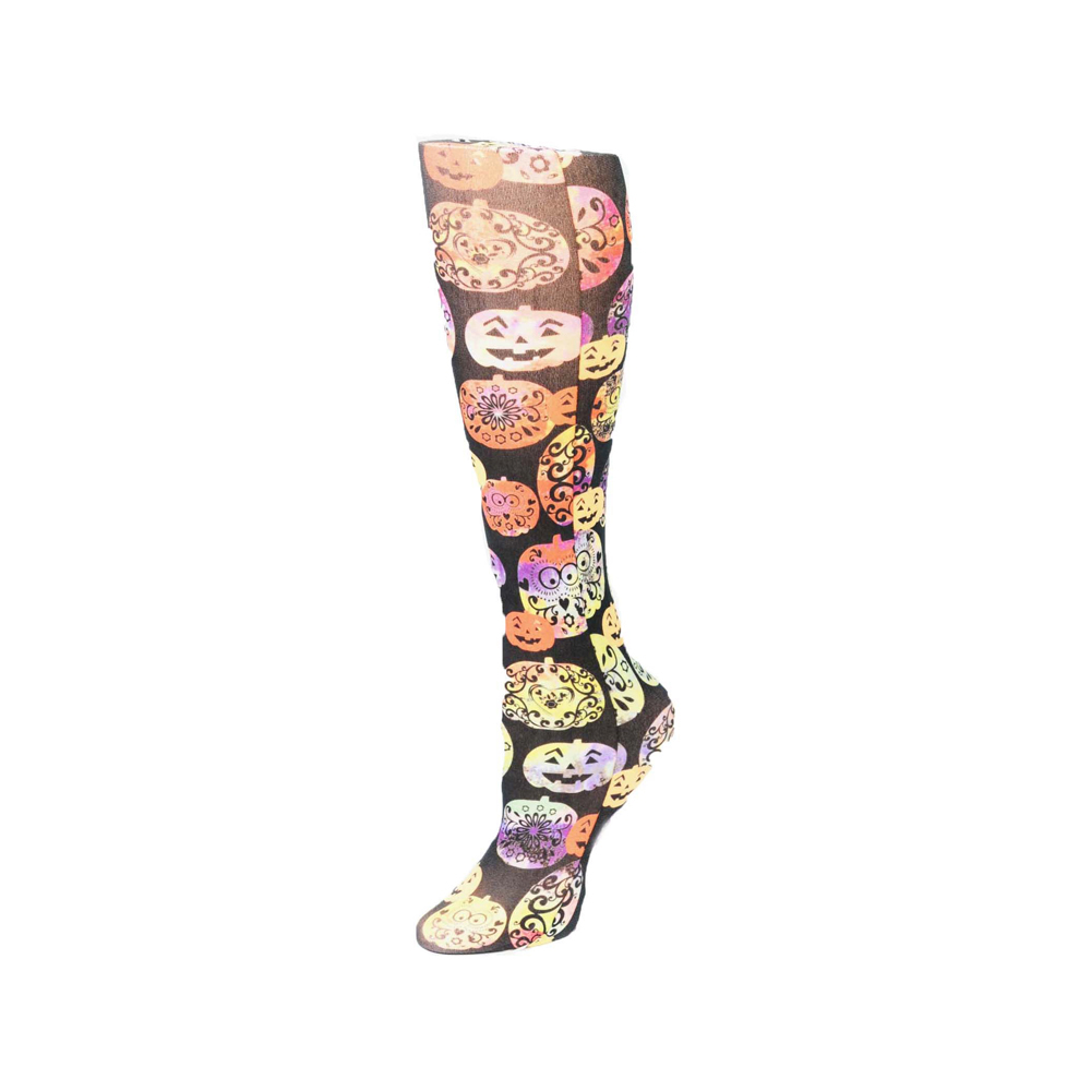 20-30 mmHg Compression Sock with Halloween Pumpkin Pattern, Orange - Queen